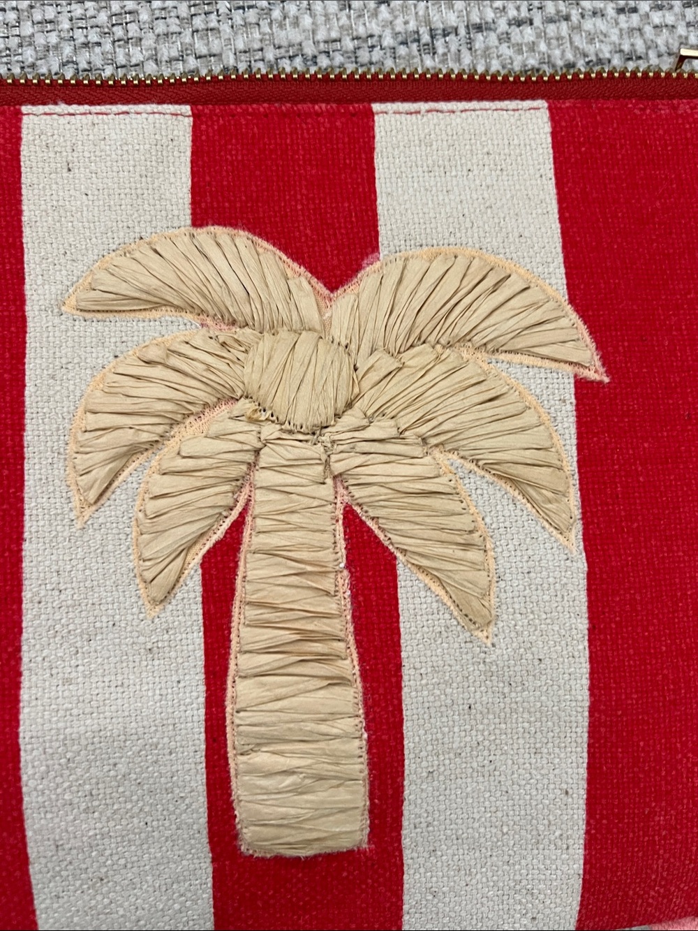 LOFT Red & Cream Striped Palm Embroidered Clutch New with tags - Picture 6 of 6